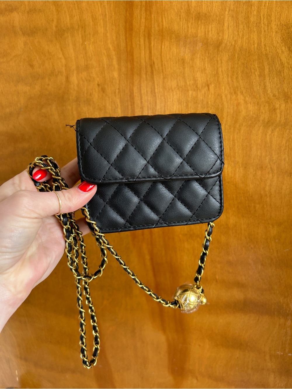 Mini Black Quilted Crossbody Bag with Gold Chain